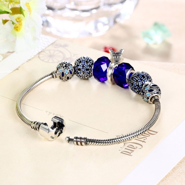 Wholesale Vintage Antique Silver Geometric Blue CZ Bracelet TGSLB005 0