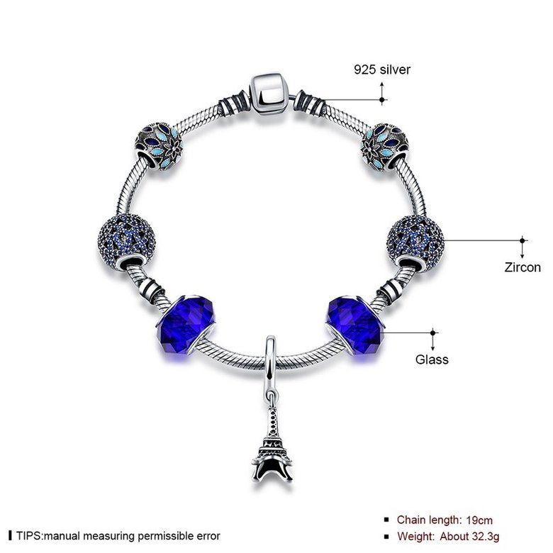 Wholesale Vintage Antique Silver Geometric Blue CZ Bracelet TGSLB005 4