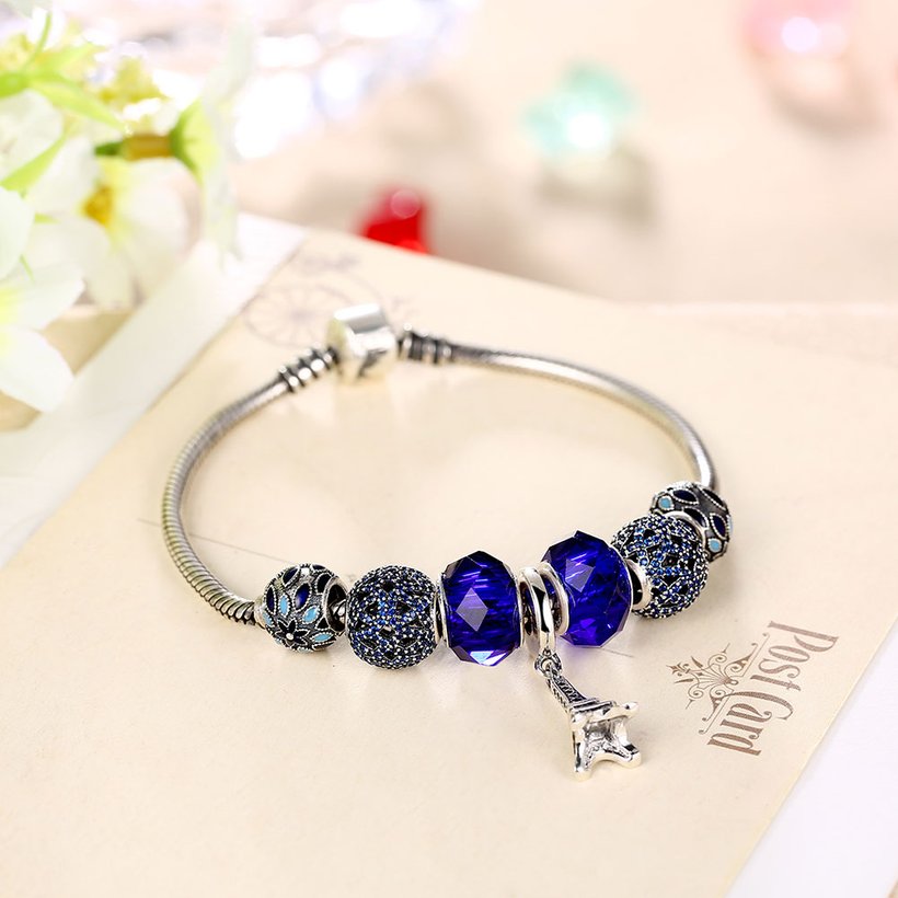 Wholesale Vintage Antique Silver Geometric Blue CZ Bracelet TGSLB005 5