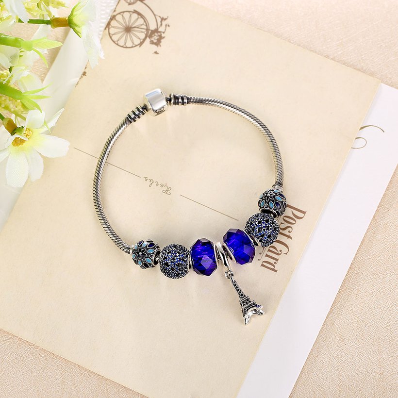 Wholesale Vintage Antique Silver Geometric Blue CZ Bracelet TGSLB005 6