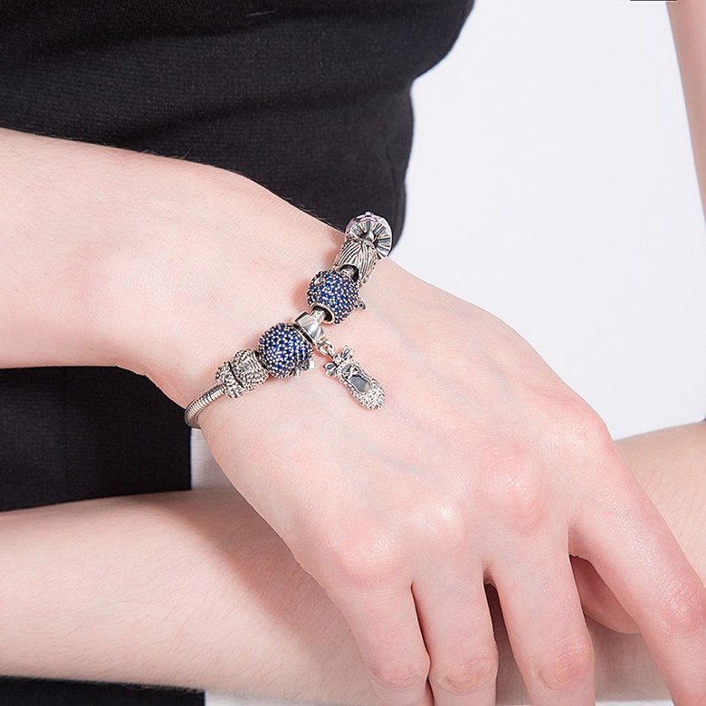 Wholesale Vintage Antique Silver Bowknot Blue CZ Bracelet TGSLB010 0