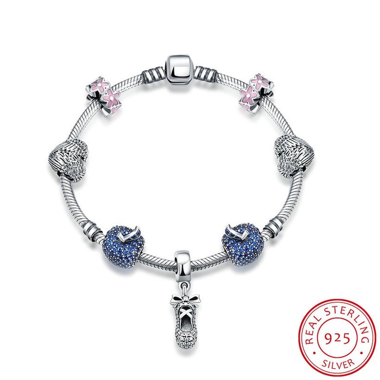 Wholesale Vintage Antique Silver Bowknot Blue CZ Bracelet TGSLB010 2