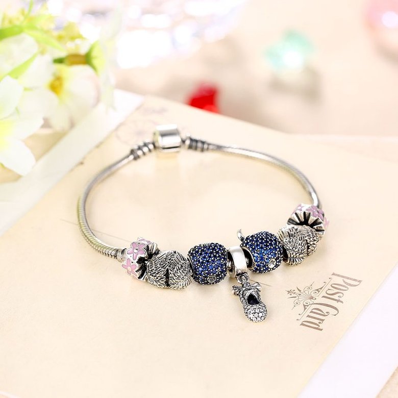 Wholesale Vintage Antique Silver Bowknot Blue CZ Bracelet TGSLB010 4