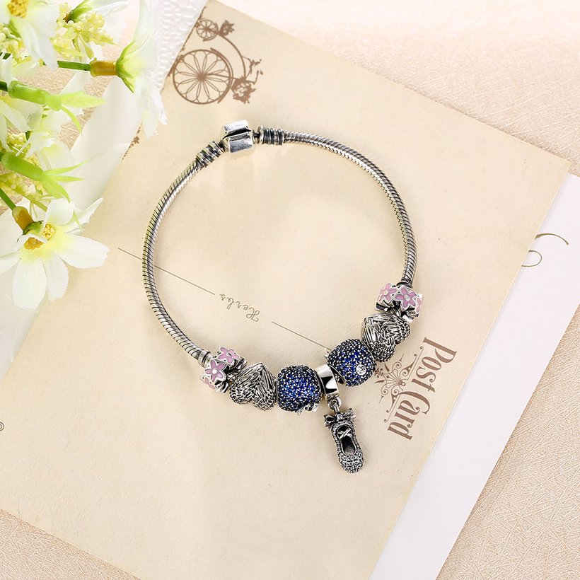 Wholesale Vintage Antique Silver Bowknot Blue CZ Bracelet TGSLB010 5