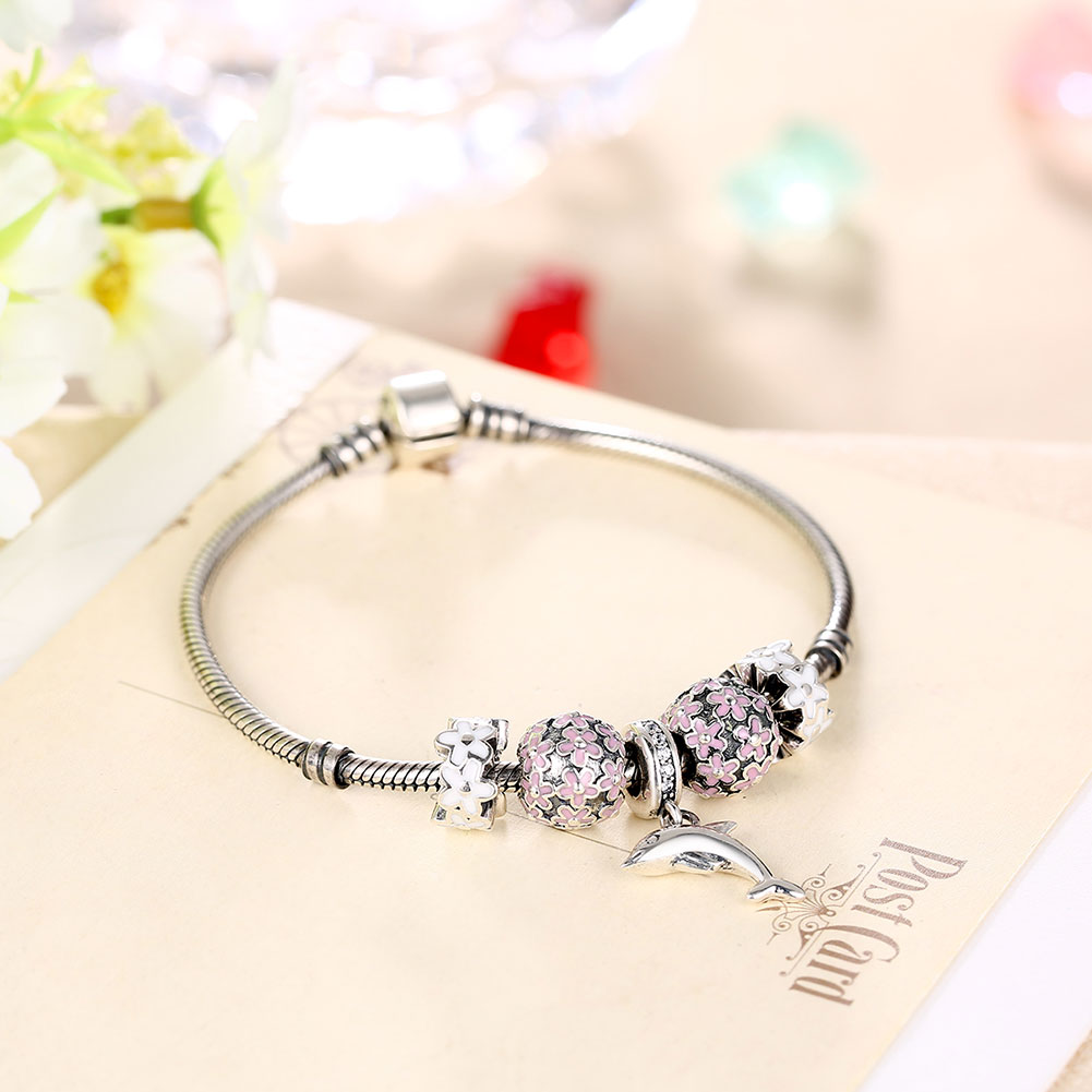 Wholesale Vintage Antique Silver Animal Pink CZ Bracelet TGSLB016 5