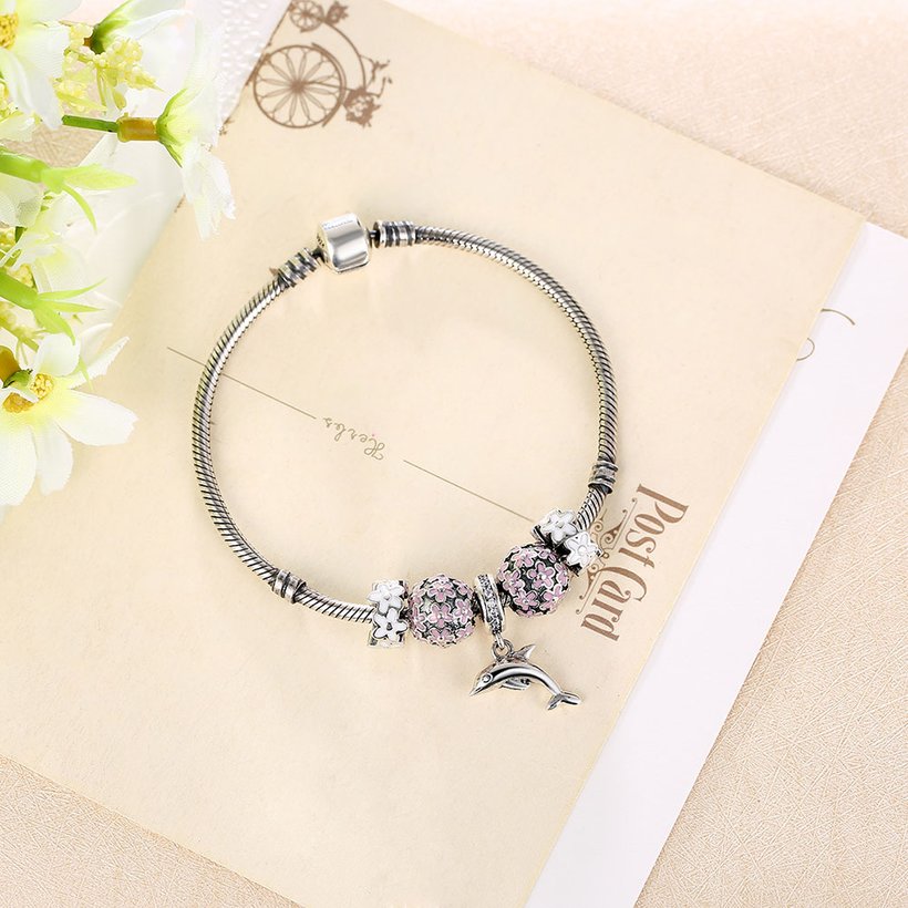 Wholesale Vintage Antique Silver Animal Pink CZ Bracelet TGSLB016 6