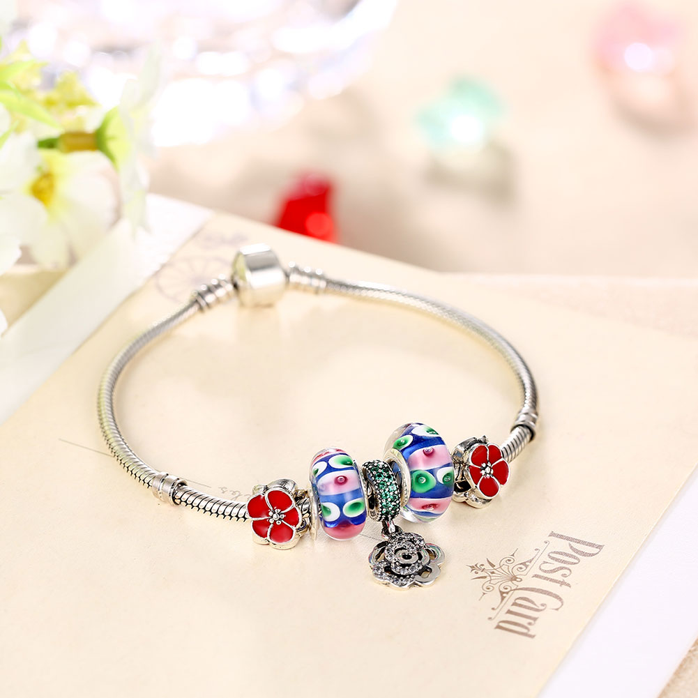 Wholesale Vintage Antique Silver Plant Multicolor CZ Bracelet TGSLB018 5