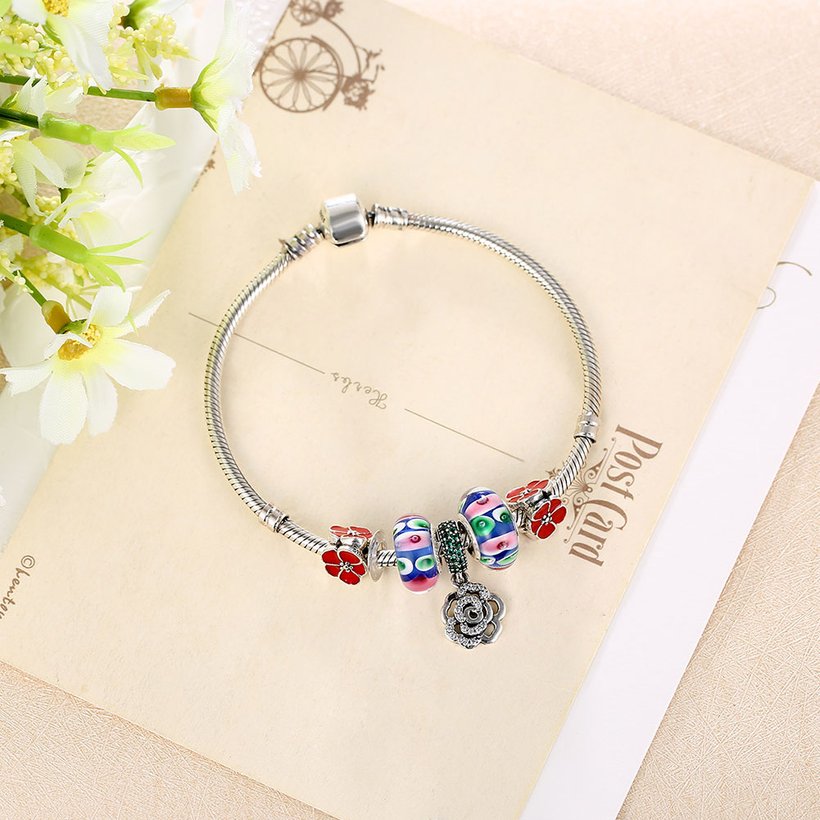 Wholesale Vintage Antique Silver Plant Multicolor CZ Bracelet TGSLB018 6