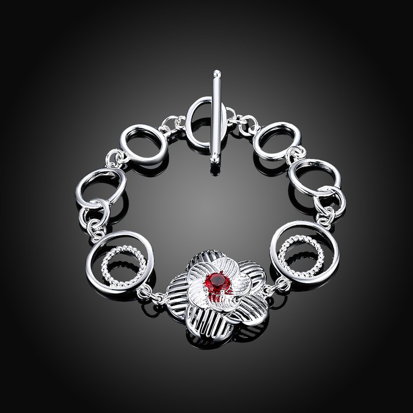 Wholesale Trendy Silver Geometric wreath Red Glass Bracelet TGSPB167 1