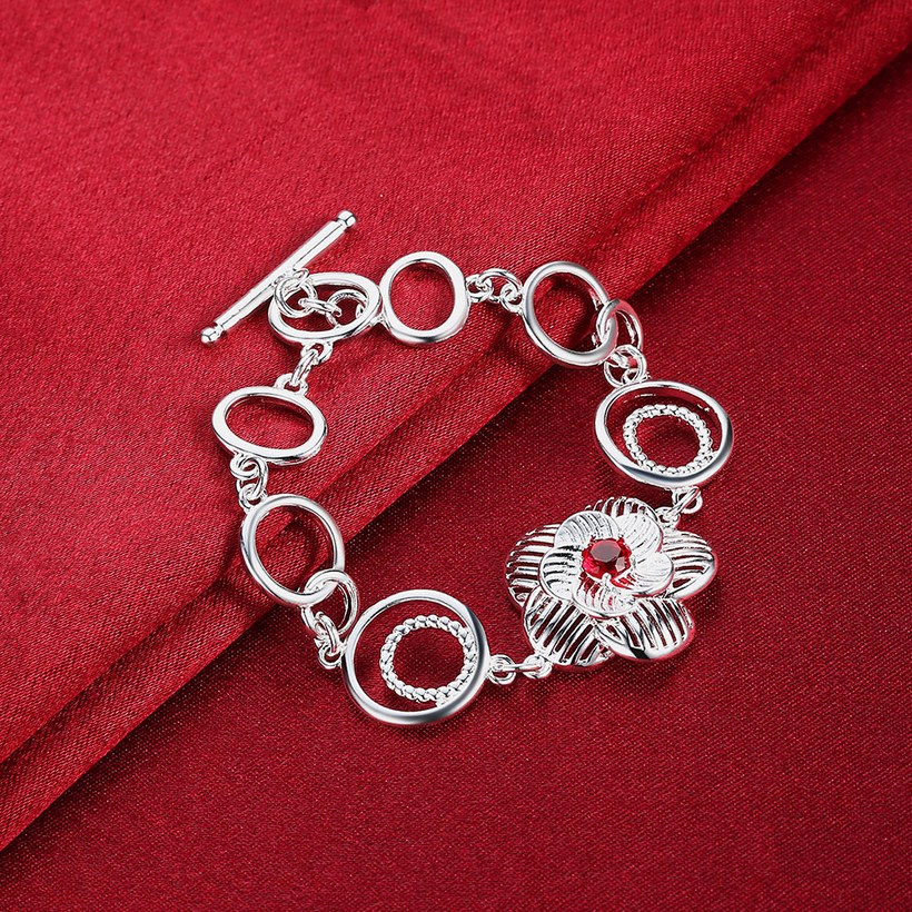 Wholesale Trendy Silver Geometric wreath Red Glass Bracelet TGSPB167 2