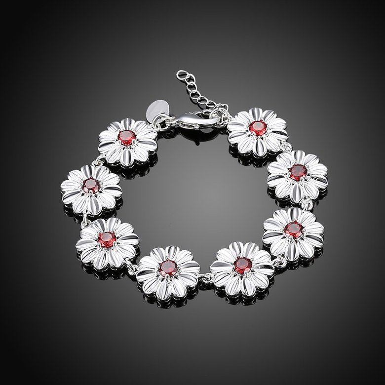 Wholesale Trendy Silver Plant 8 Flower Red Glass Bracelet TGSPB186 1