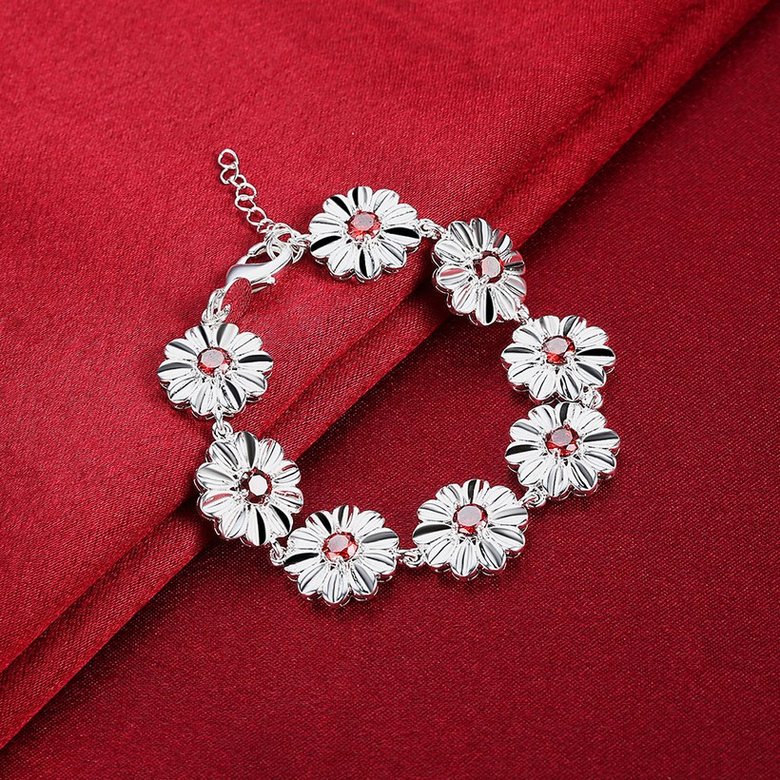 Wholesale Trendy Silver Plant 8 Flower Red Glass Bracelet TGSPB186 2