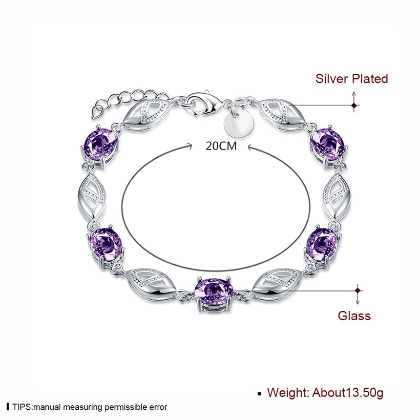 Wholesale Trendy Silver Geometric Purple Glass Bracelet TGSPB194 0
