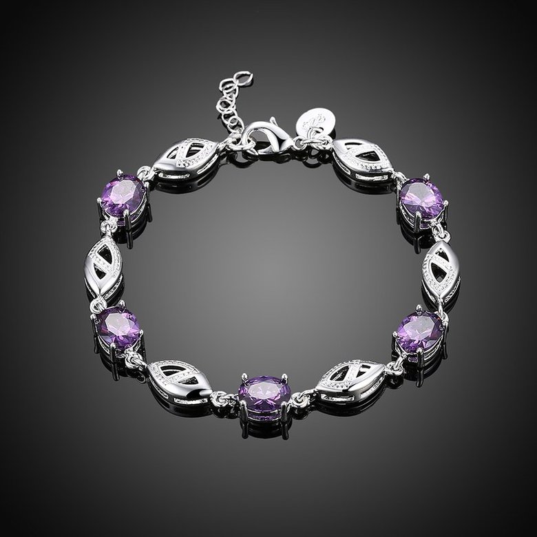 Wholesale Trendy Silver Geometric Purple Glass Bracelet TGSPB194 1