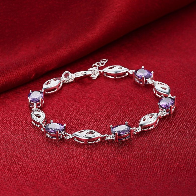 Wholesale Trendy Silver Geometric Purple Glass Bracelet TGSPB194 2