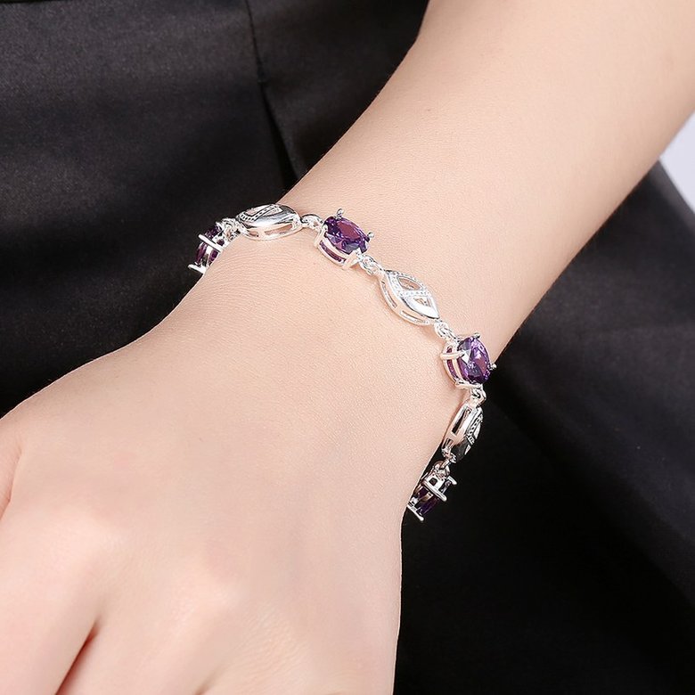 Wholesale Trendy Silver Geometric Purple Glass Bracelet TGSPB194 3