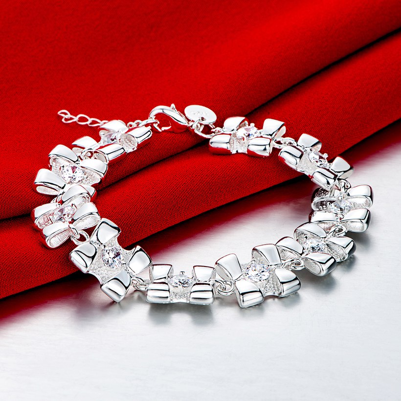 Wholesale Fashion Silver Bowknot White CZ Bracelet TGSPB212 1