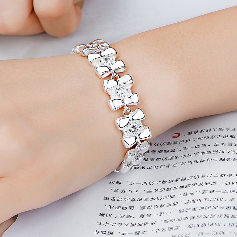 Wholesale Fashion Silver Bowknot White CZ Bracelet TGSPB212 2