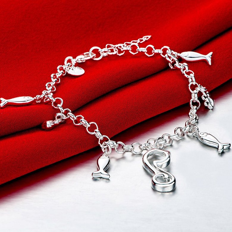 Wholesale Classic Silver Animal Cat Fish Bracelet TGSPB221 1