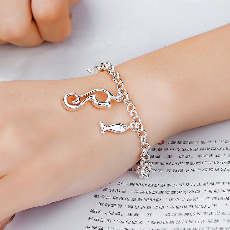 Wholesale Classic Silver Animal Cat Fish Bracelet TGSPB221 3