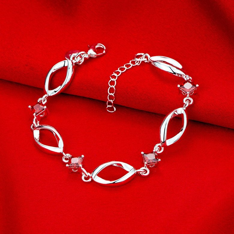 Wholesale Classic Silver Geometric Mouth Red CZ Bracelet TGSPB225 2