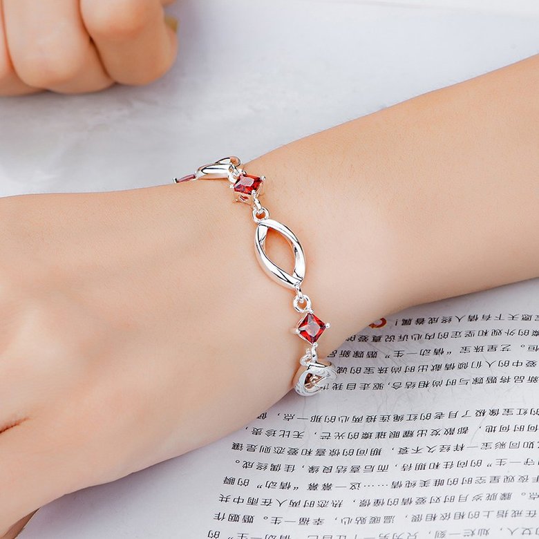 Wholesale Classic Silver Geometric Mouth Red CZ Bracelet TGSPB225 3