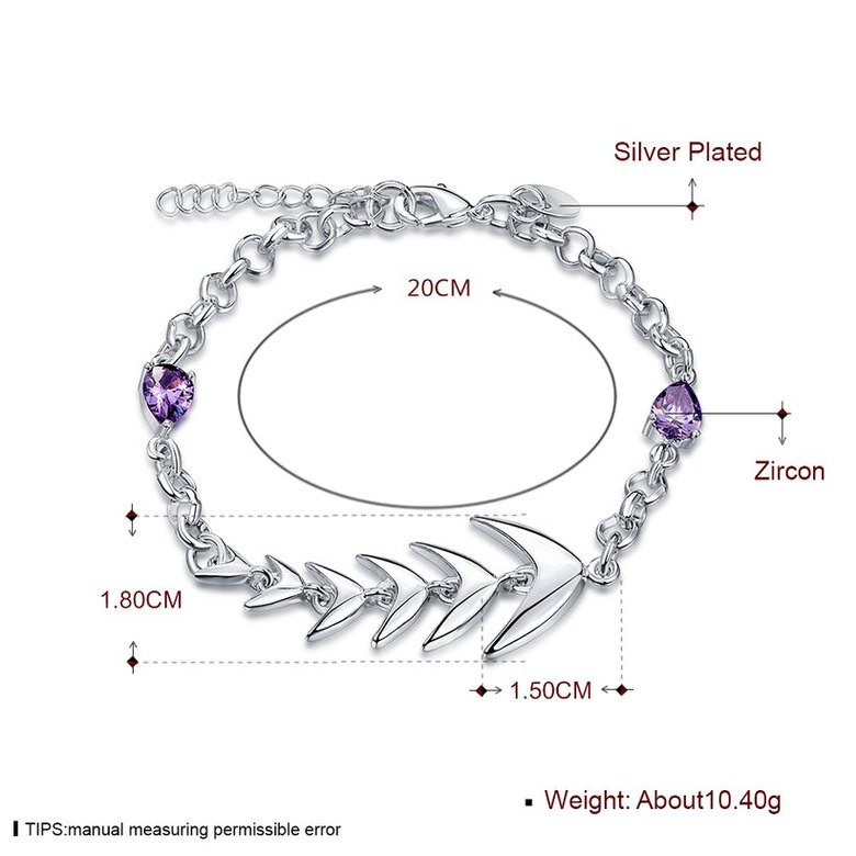 Wholesale Classic Silver Water Drop fishbone Purple CZ Bracelet TGSPB229 0