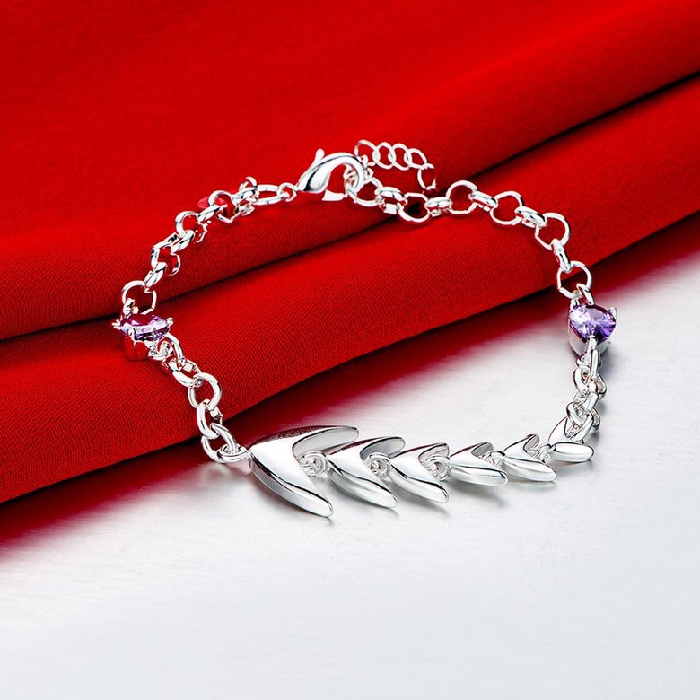 Wholesale Classic Silver Water Drop fishbone Purple CZ Bracelet TGSPB229 1