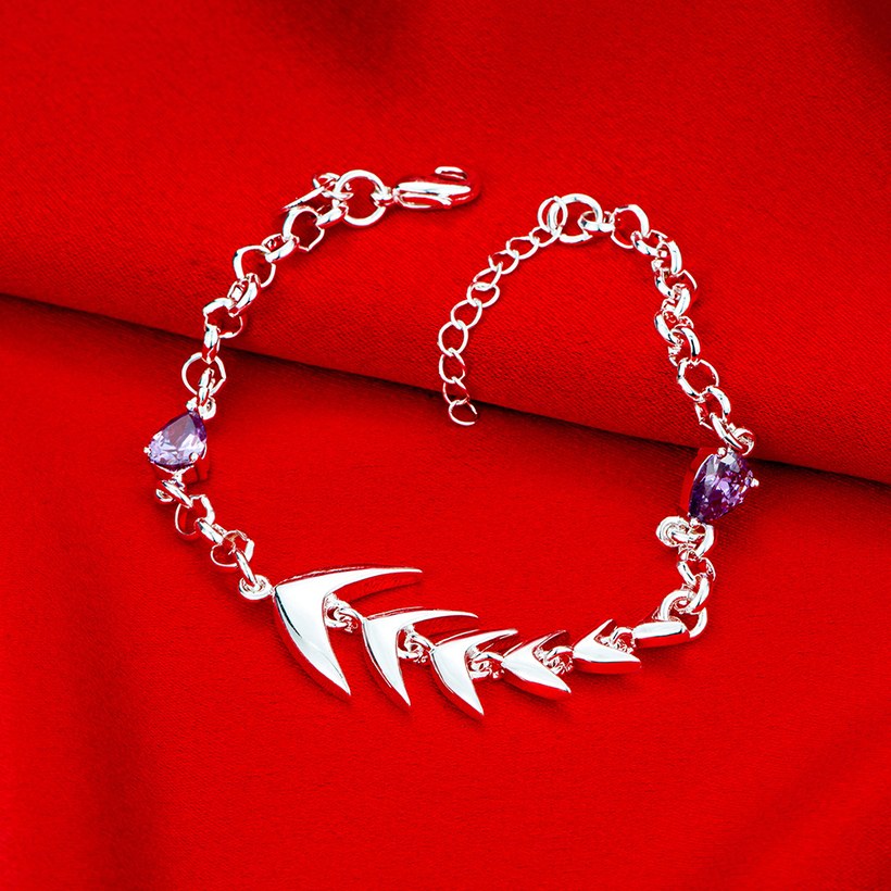 Wholesale Classic Silver Water Drop fishbone Purple CZ Bracelet TGSPB229 2