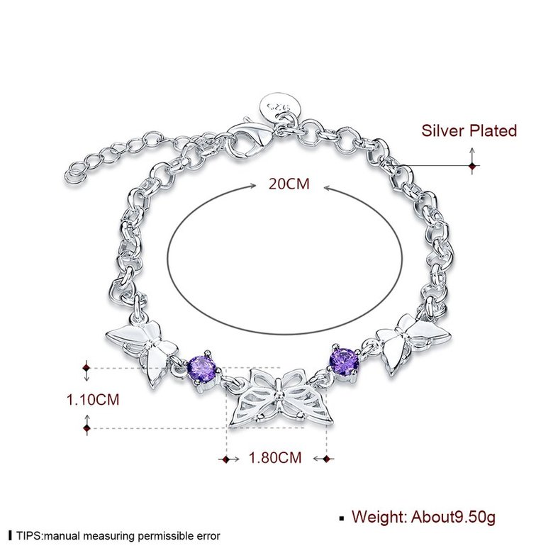 Wholesale Classic Silver Insect Butterfly Purple CZ Bracelet TGSPB235 0