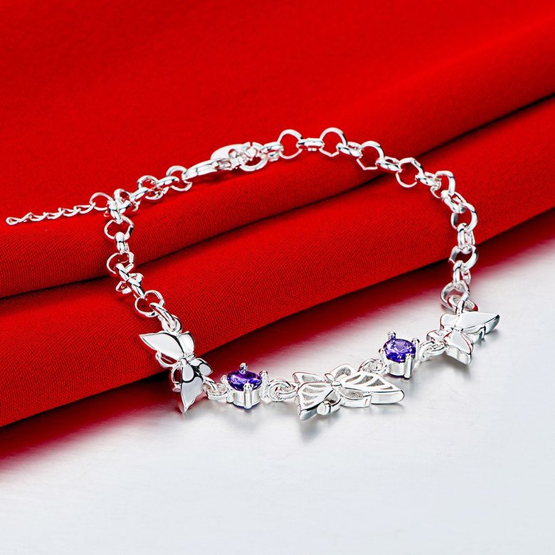 Wholesale Classic Silver Insect Butterfly Purple CZ Bracelet TGSPB235 1
