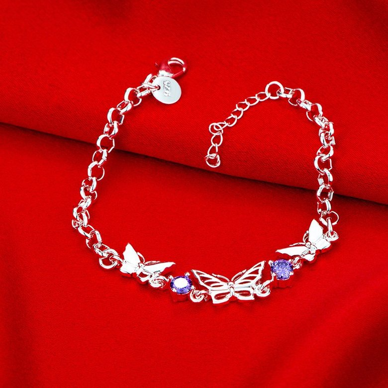 Wholesale Classic Silver Insect Butterfly Purple CZ Bracelet TGSPB235 2