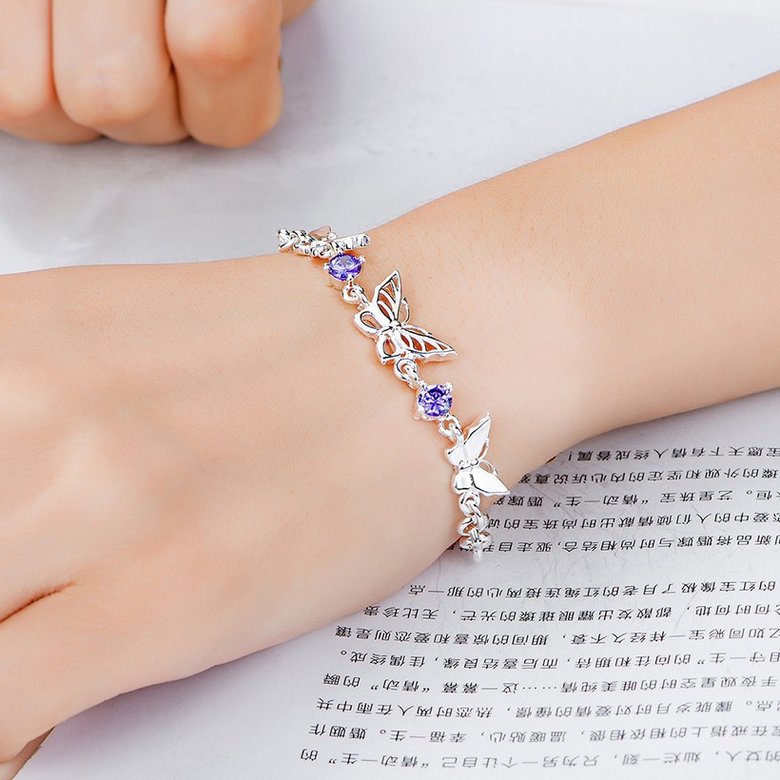 Wholesale Classic Silver Insect Butterfly Purple CZ Bracelet TGSPB235 3