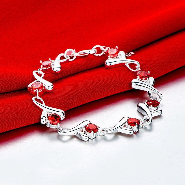 Wholesale Trendy Silver Beta letters Water Drop Red CZ Bracelet TGSPB276 1