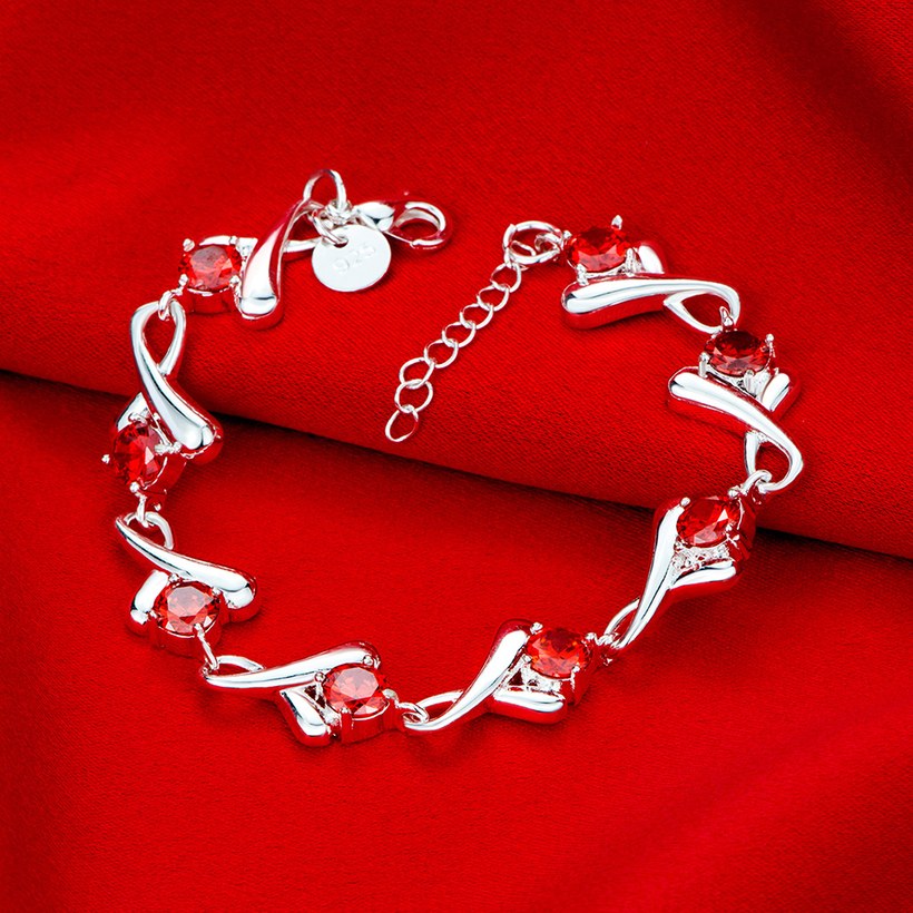 Wholesale Trendy Silver Beta letters Water Drop Red CZ Bracelet TGSPB276 2