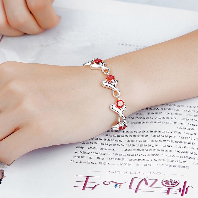 Wholesale Trendy Silver Beta letters Water Drop Red CZ Bracelet TGSPB276 3