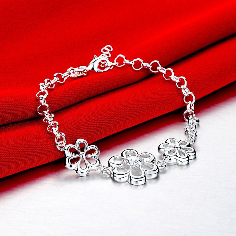 Wholesale Trendy Silver Plant White CZ Bracelet TGSPB277 1