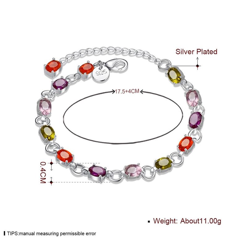 Wholesale Classic Colorful Stones clasp chain Silver Bracelet TGSPB013 3