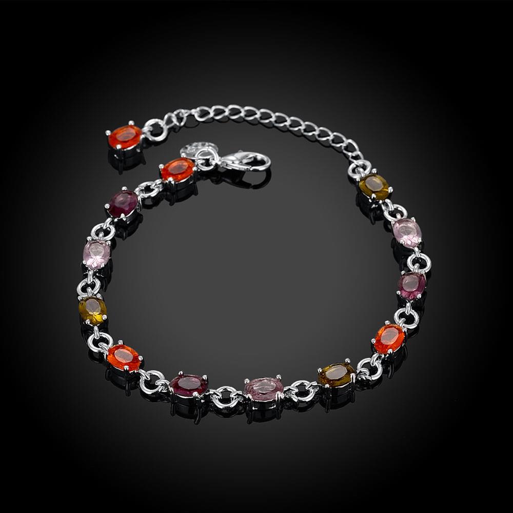 Wholesale Classic Colorful Stones clasp chain Silver Bracelet TGSPB013 4