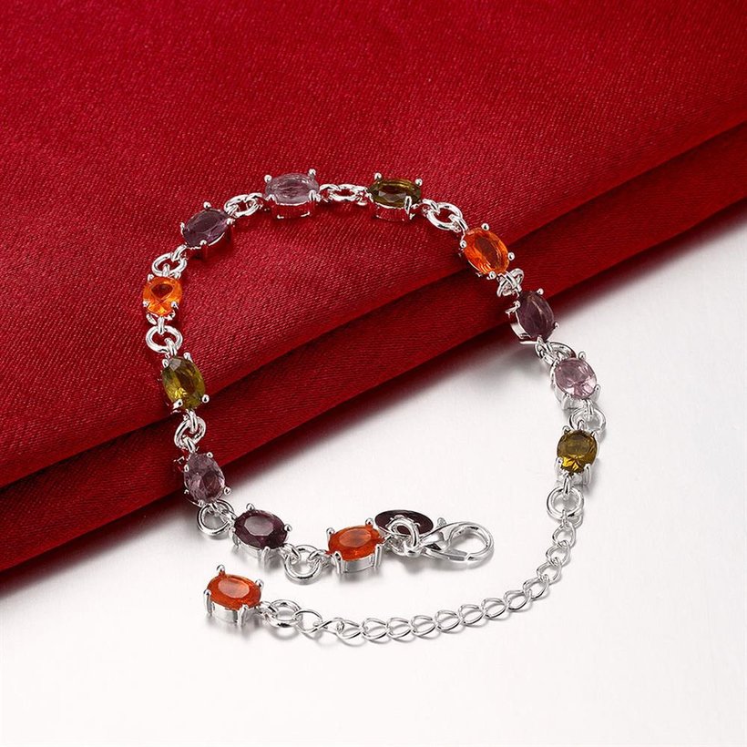 Wholesale Classic Colorful Stones clasp chain Silver Bracelet TGSPB013 5