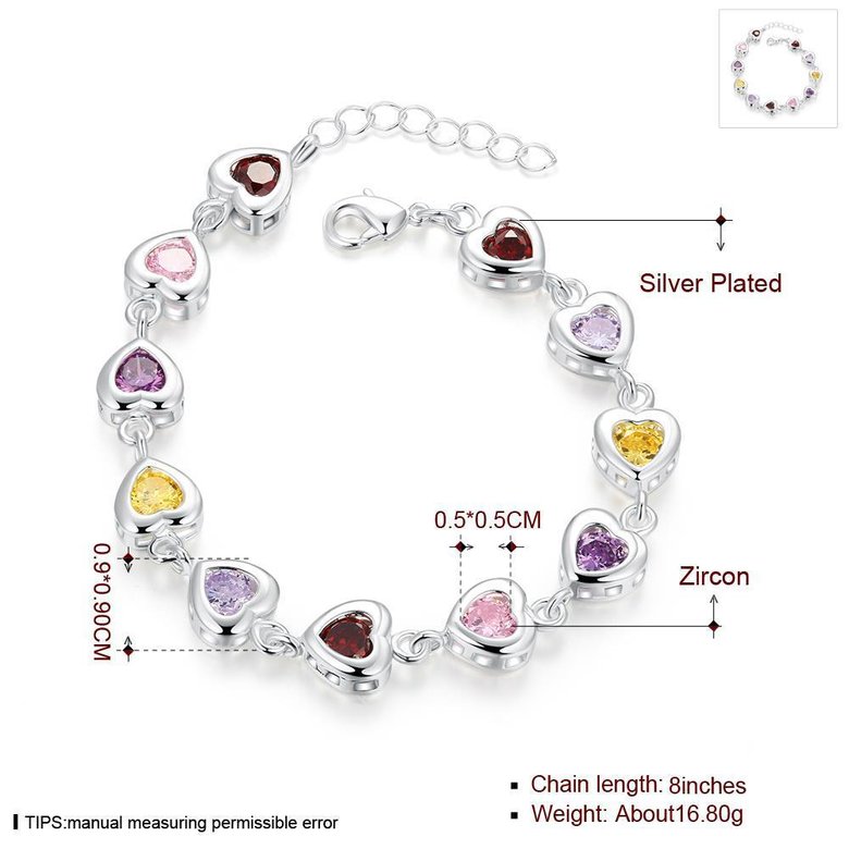 Wholesale Romantic colorful hearts Silver CZ Bracelet TGSPB016 0