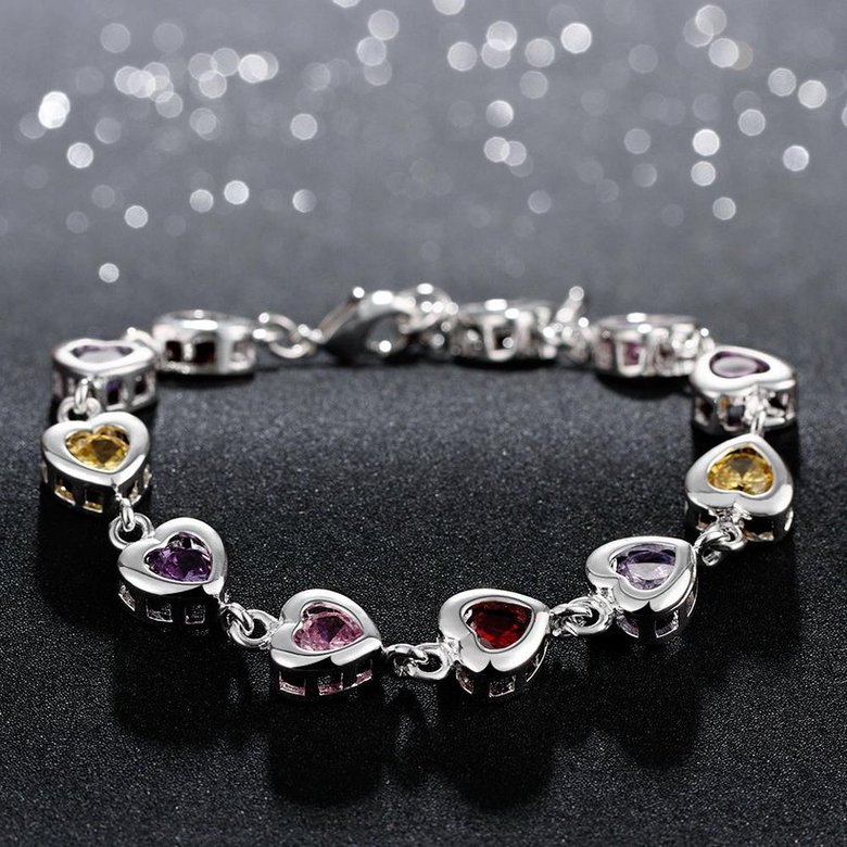 Wholesale Romantic colorful hearts Silver CZ Bracelet TGSPB016 2