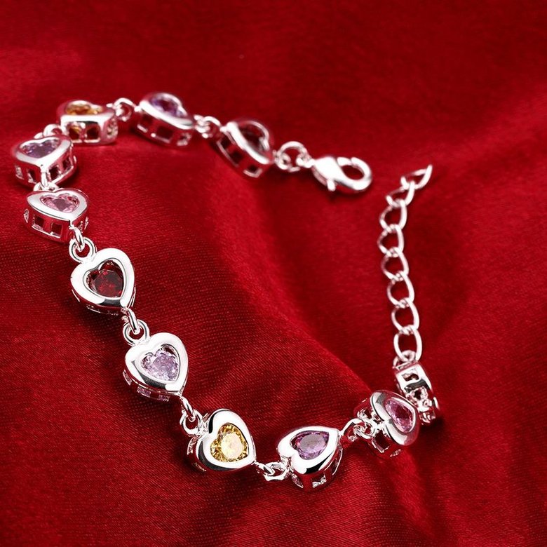 Wholesale Romantic colorful hearts Silver CZ Bracelet TGSPB016 3