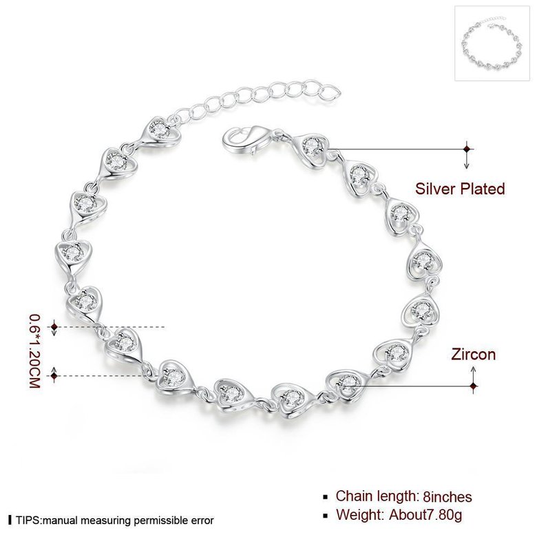 Wholesale Romantic Silver Heart CZ Bracelet TGSPB323 0
