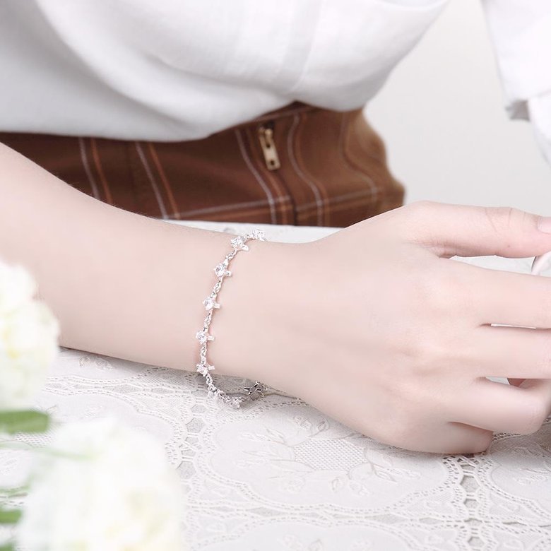 Wholesale Romantic Silver Plant CZ Bracelet TGSPB326 4