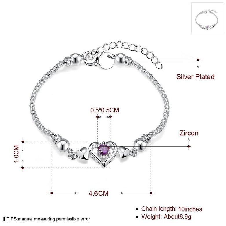 Wholesale Classic Silver Heart CZ Bracelet TGSPB336 0