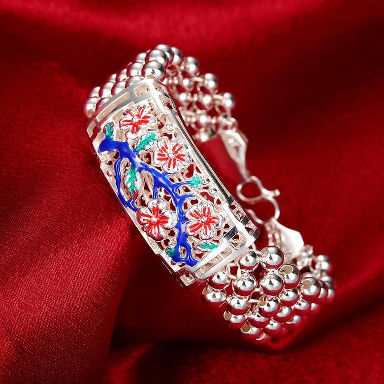 Wholesale Vintage Engraving Flower Silver Bracelet TGSPB018 1