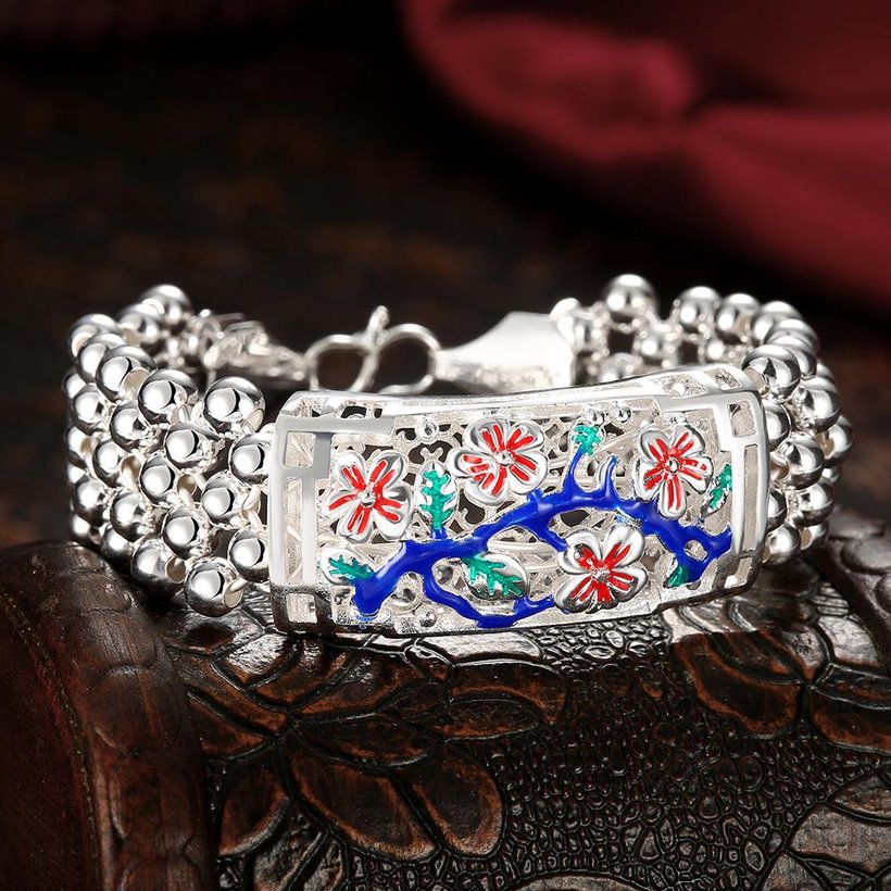 Wholesale Vintage Engraving Flower Silver Bracelet TGSPB018 5