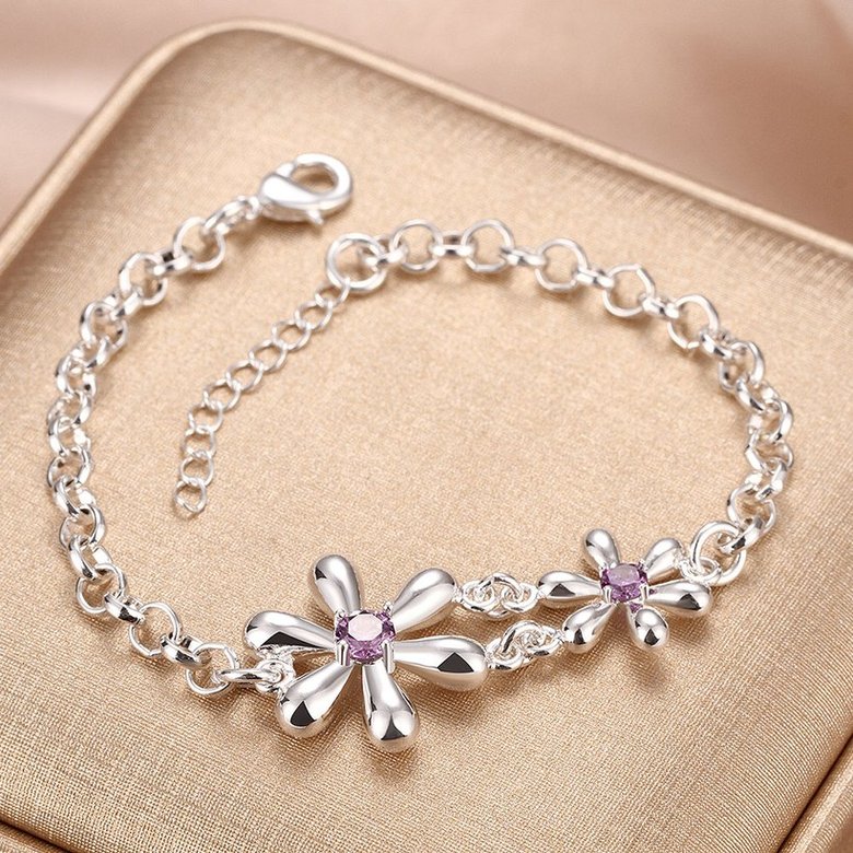 Wholesale Romantic Silver Plant CZ Bracelet TGSPB420 1