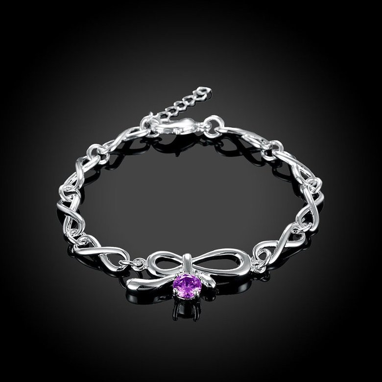 Wholesale Romantic Silver Bowknot CZ Bracelet TGSPB031 0